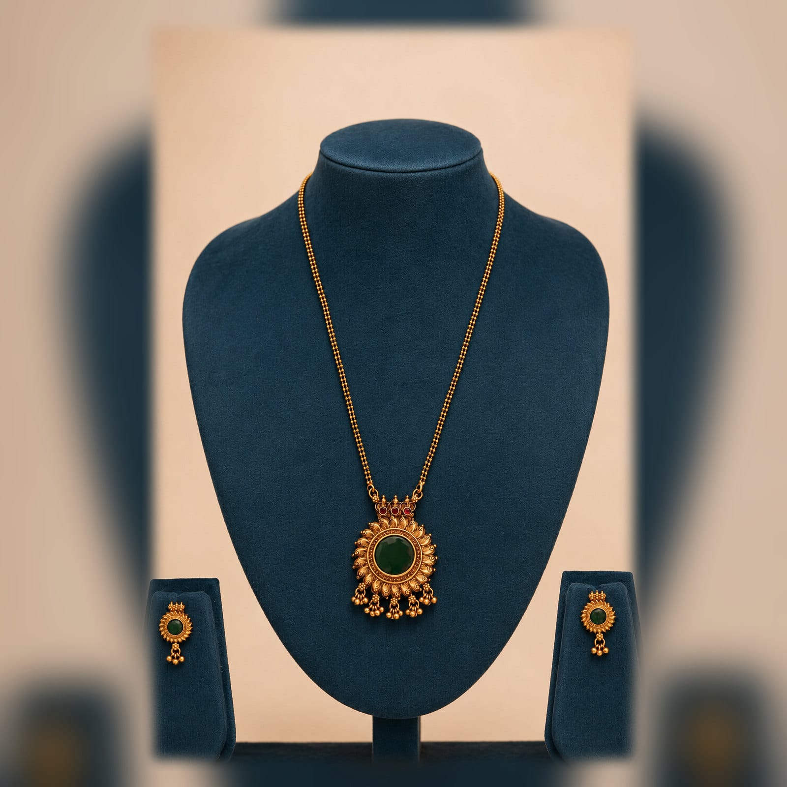 Mid Kerala Style Green Pendant Long